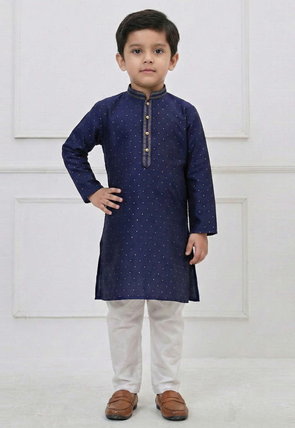 Navy Blue Silk Kids Kurta Pajama 323130