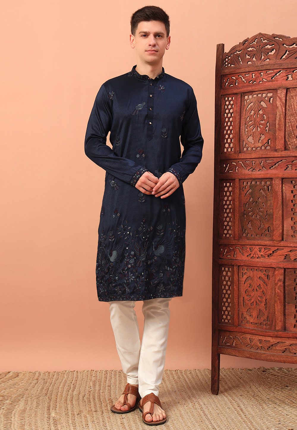 Navy Blue Silk Kurta Pajama 308623