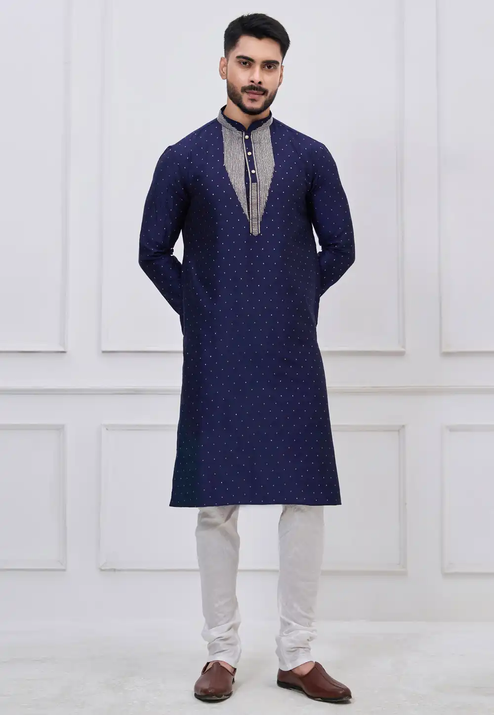 Navy Blue Silk Kurta Pajama 325168