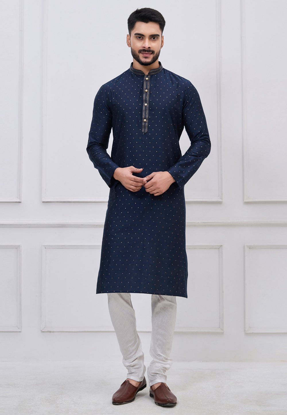 Navy Blue Silk Kurta Pajama 325171