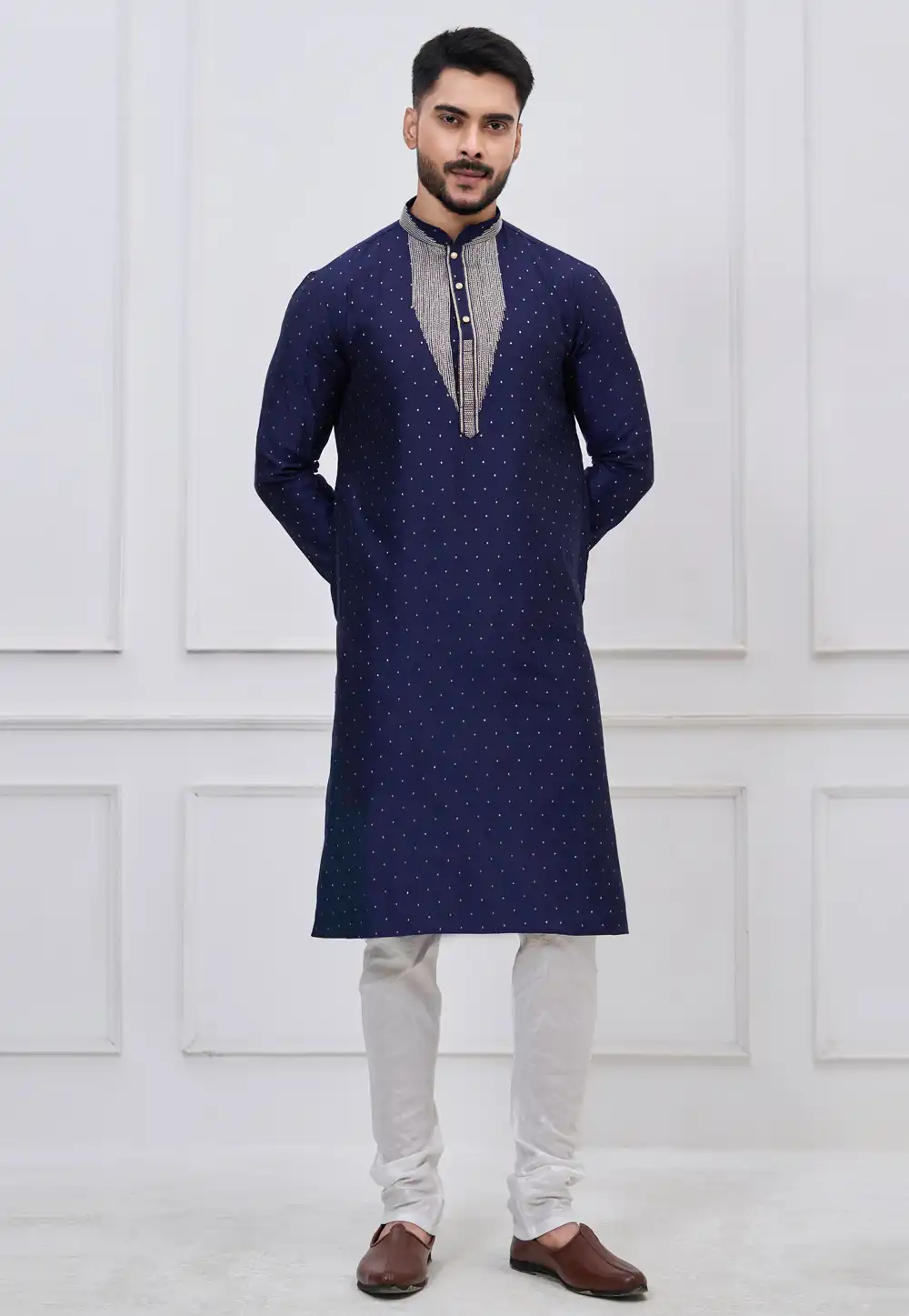 Navy Blue Silk Kurta Pajama 323170