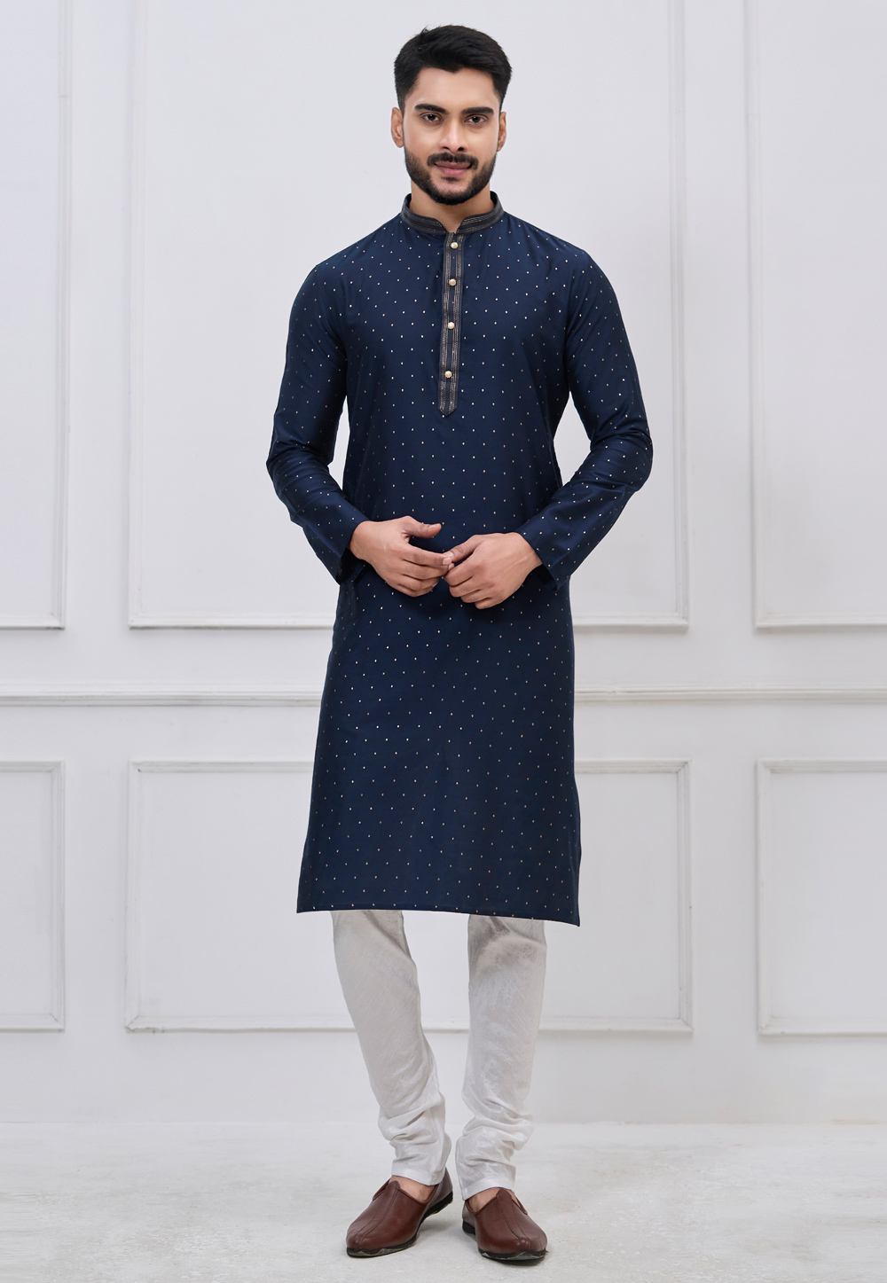 Navy Blue Silk Kurta Pajama 323173