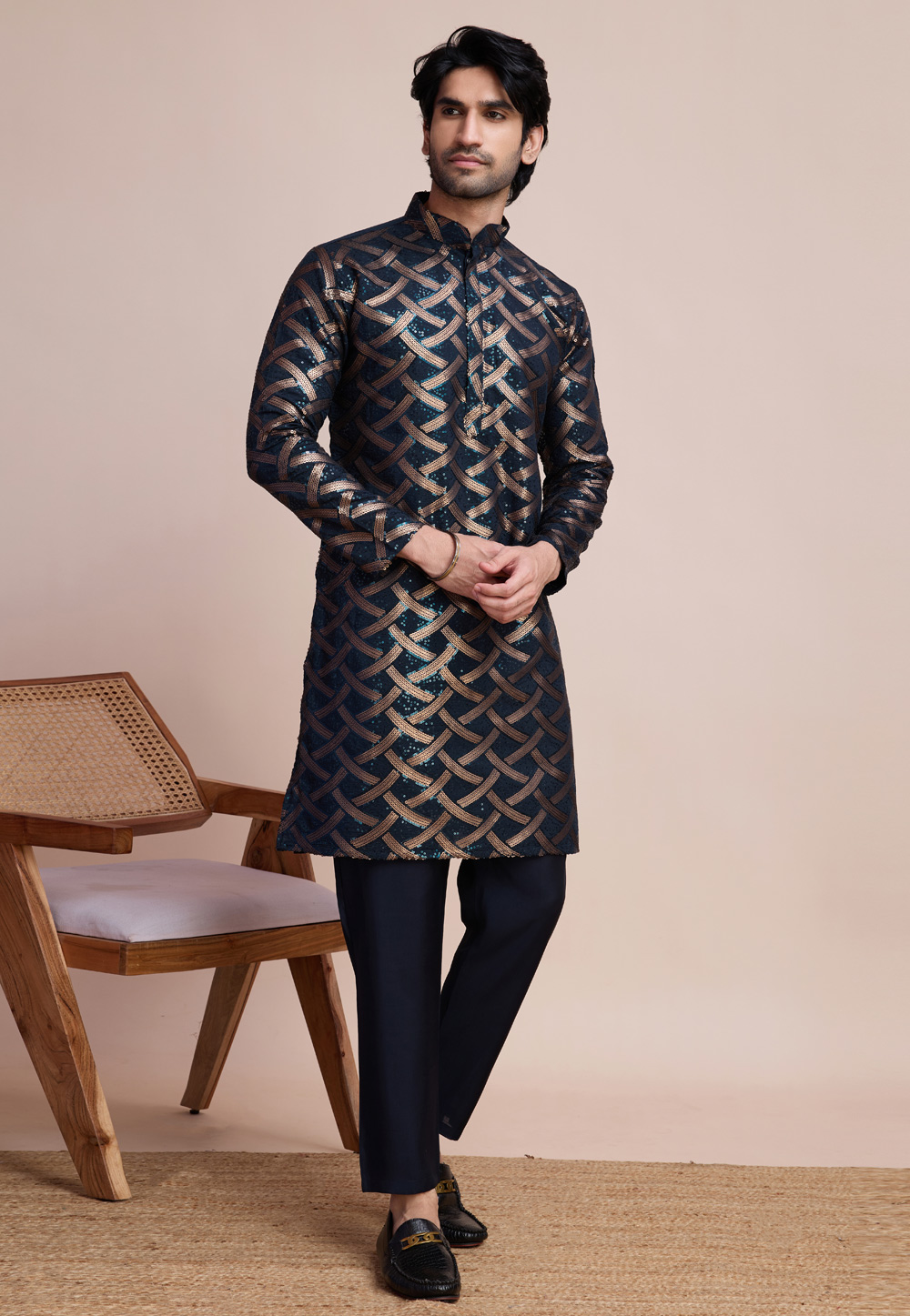 Navy Blue Silk Kurta Pajama 311662