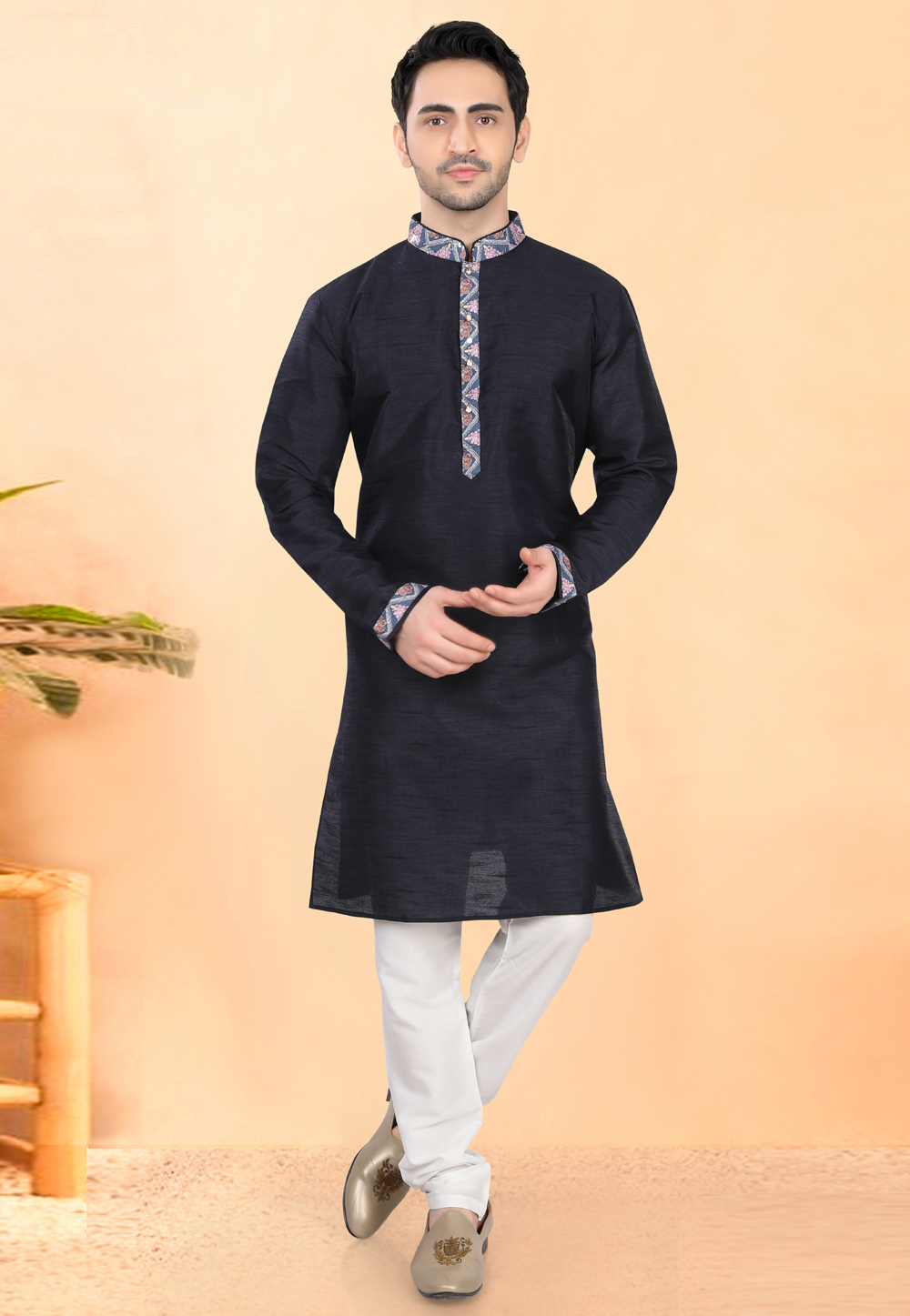Navy Blue Silk Kurta Pajama 307939