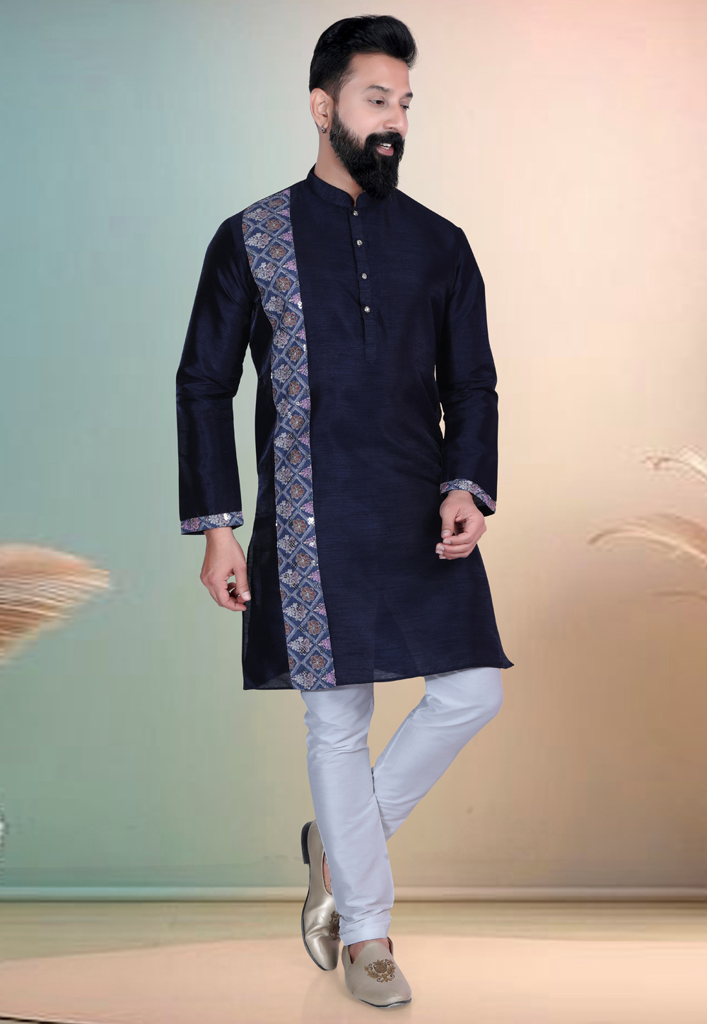 Navy Blue Silk Kurta Pajama 318631