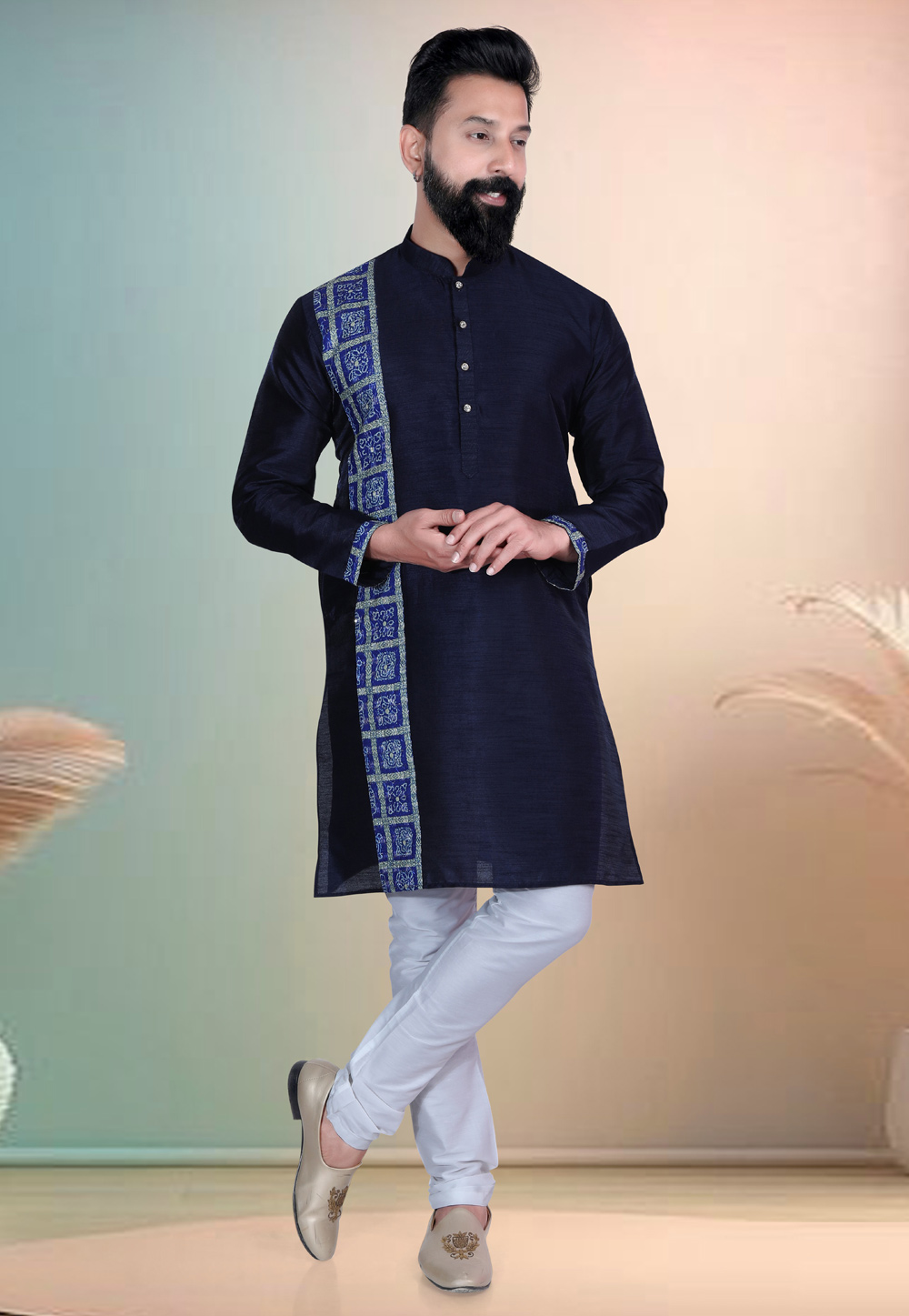 Navy Blue Silk Kurta Pajama 318633