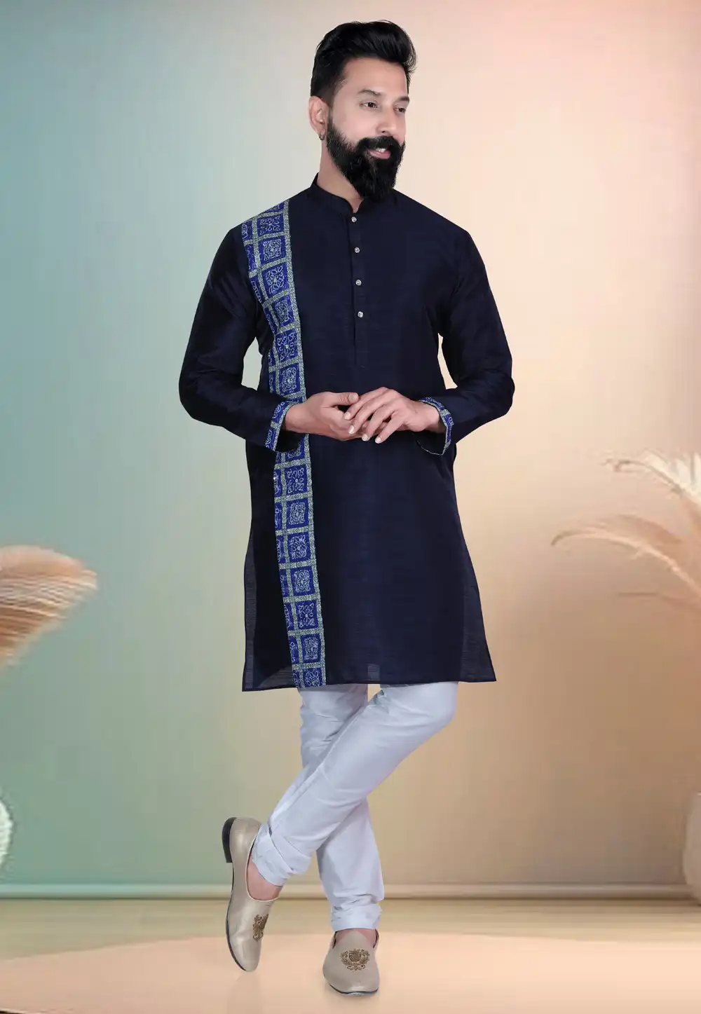 Navy Blue Silk Kurta Pajama 318633