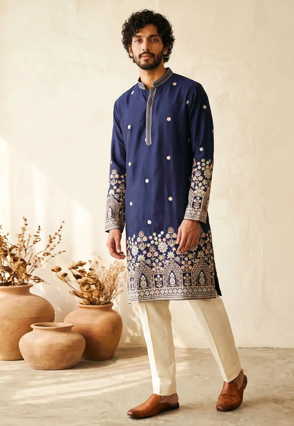 Navy Blue Silk Kurta Pajama 336195