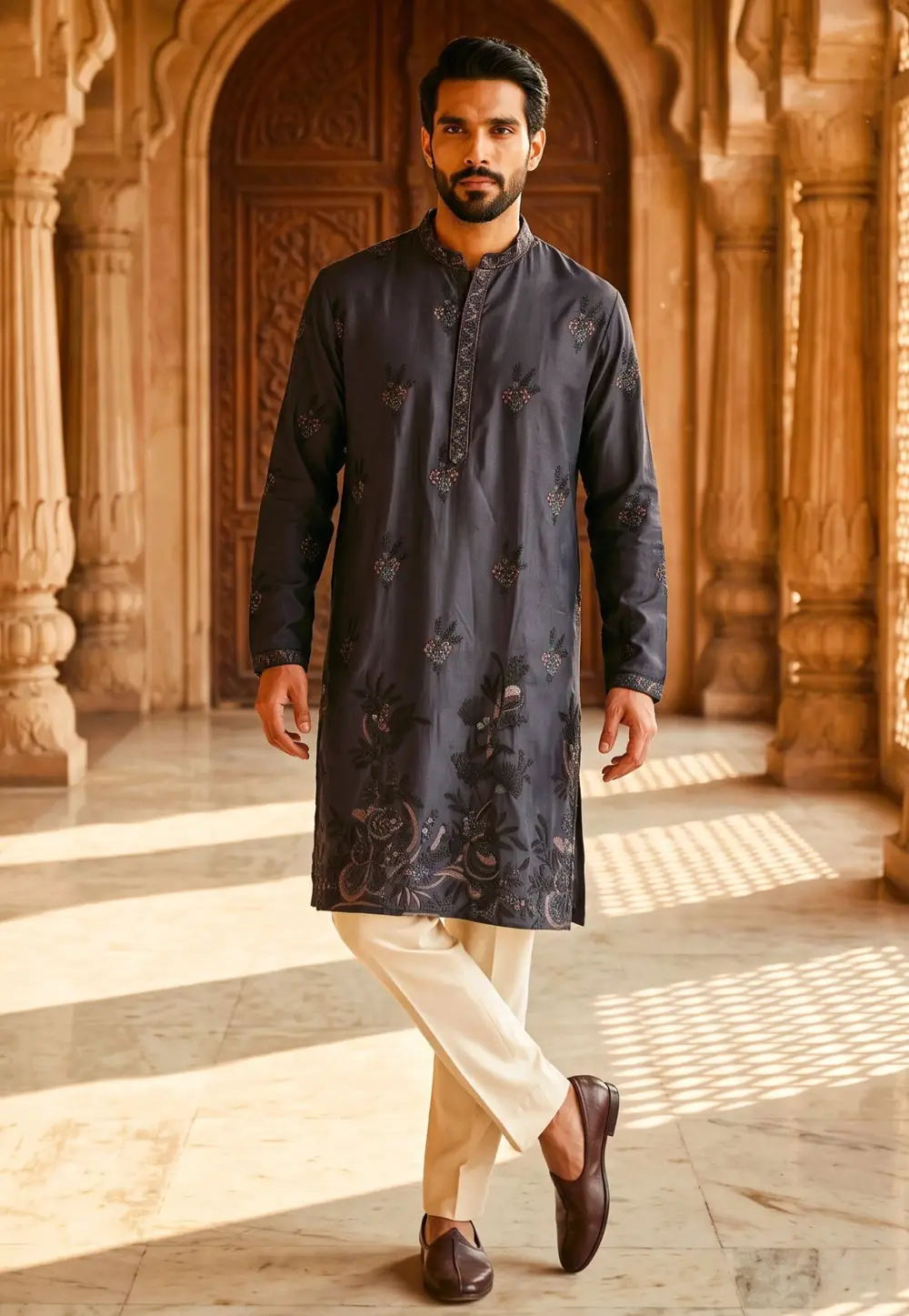 Navy Blue Silk Kurta Pajama 337199