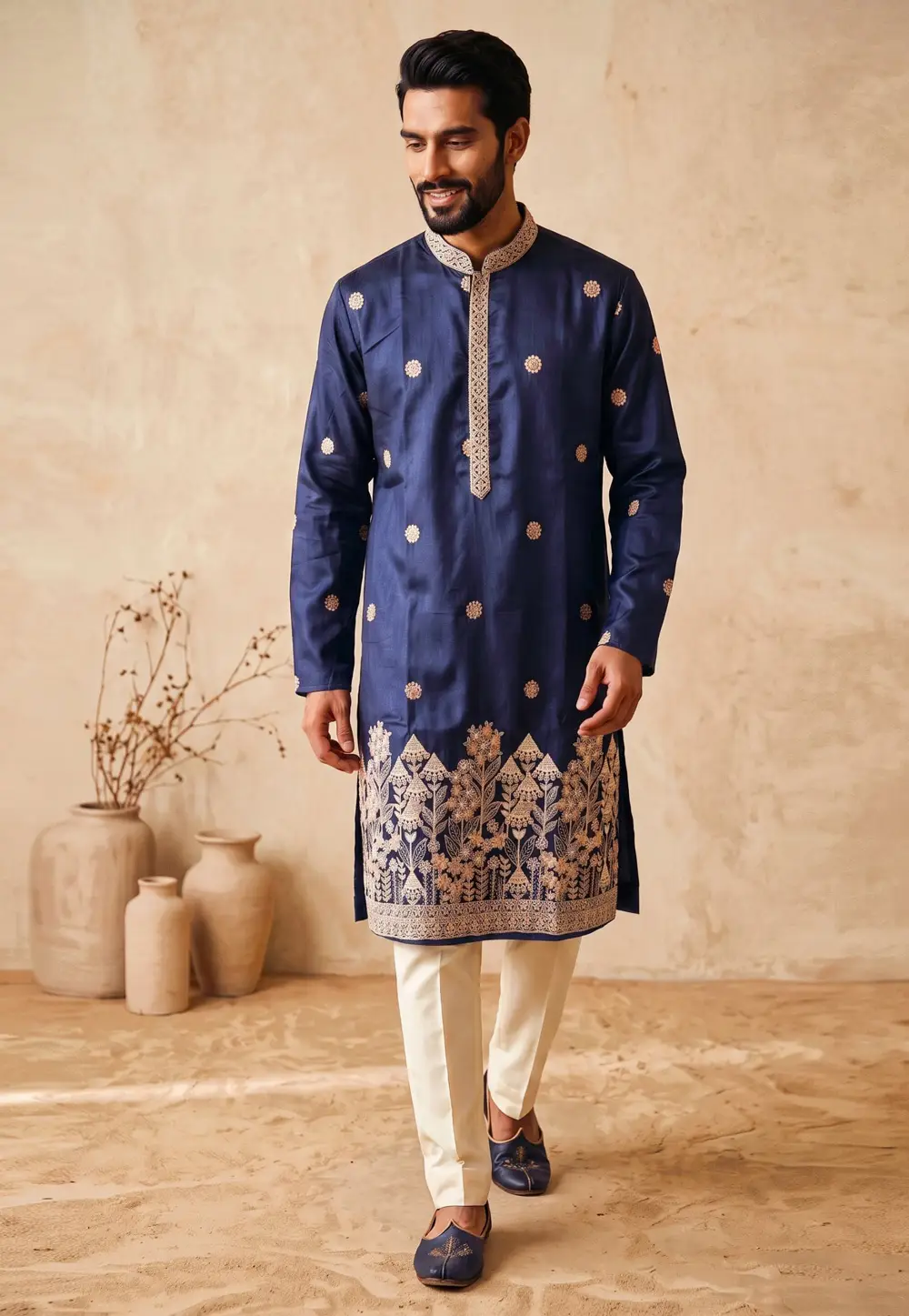 Navy Blue Silk Kurta Pajama 337201