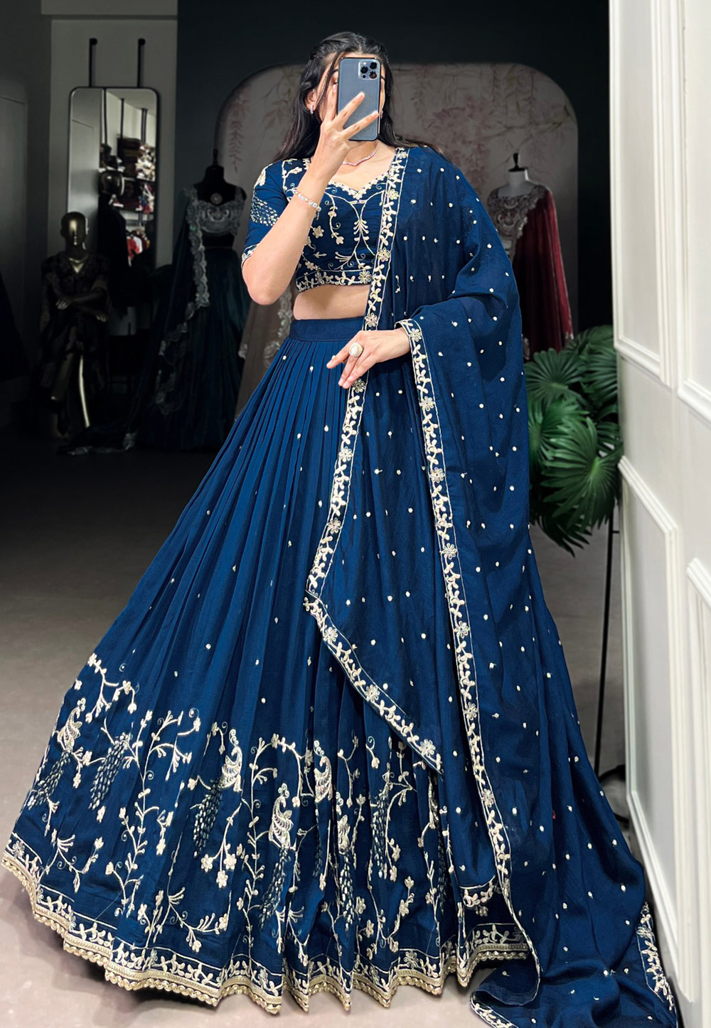 Navy Blue Silk Lehenga Choli 308457