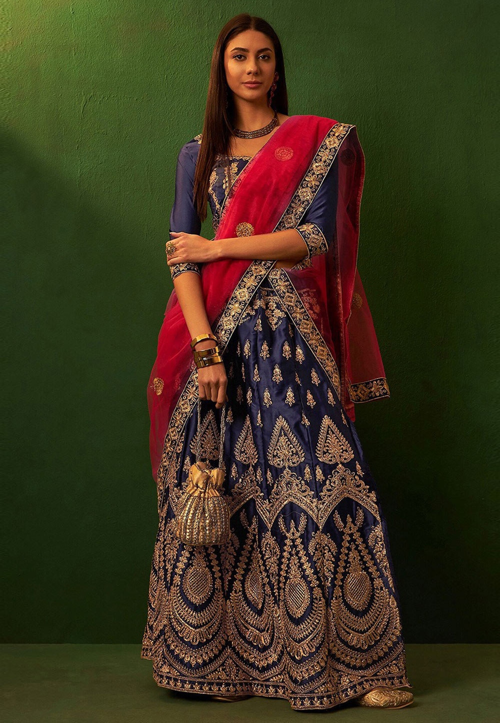 Navy Blue Silk Lehenga Choli 281162