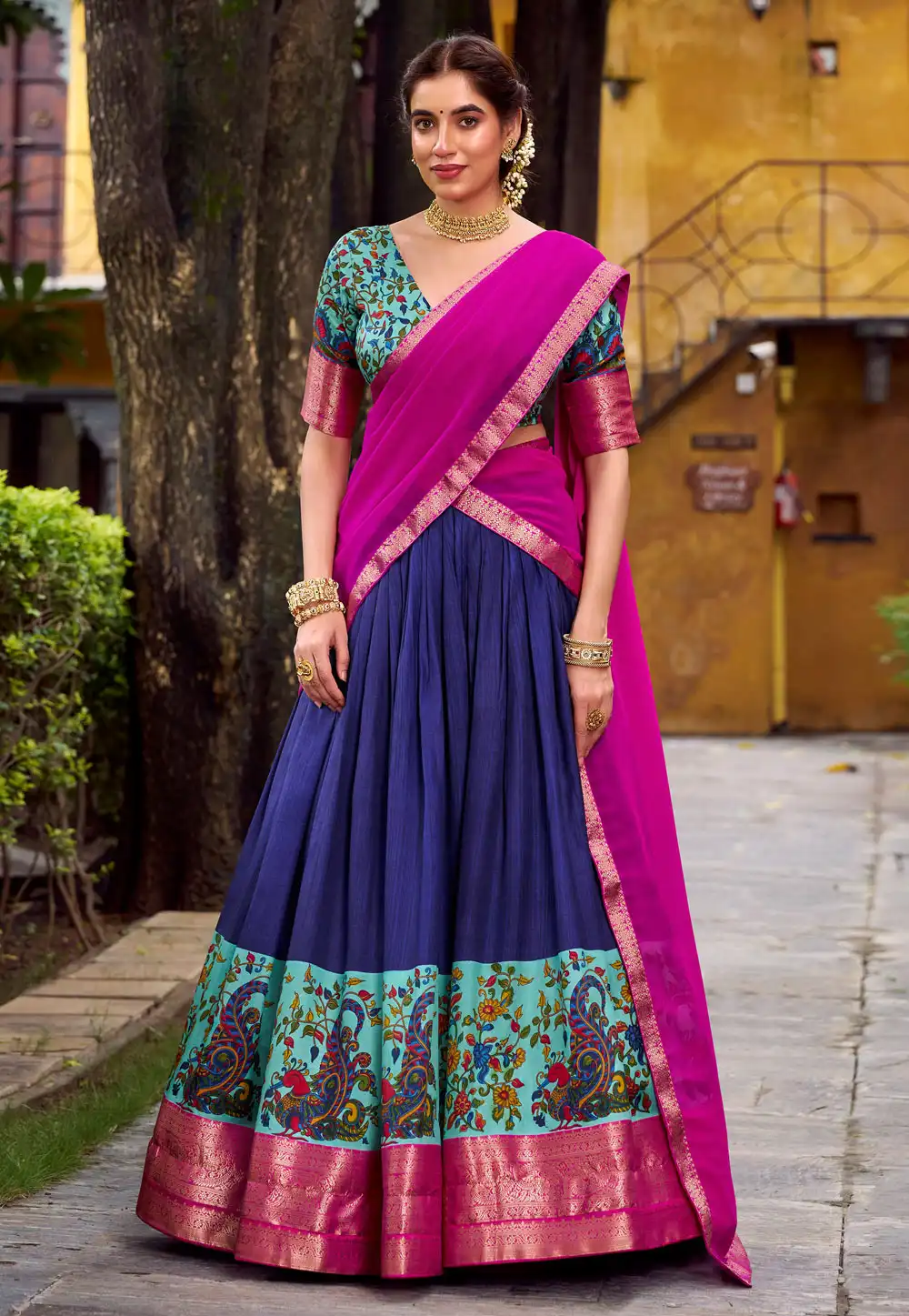 Navy Blue Silk Lehenga Choli 319238