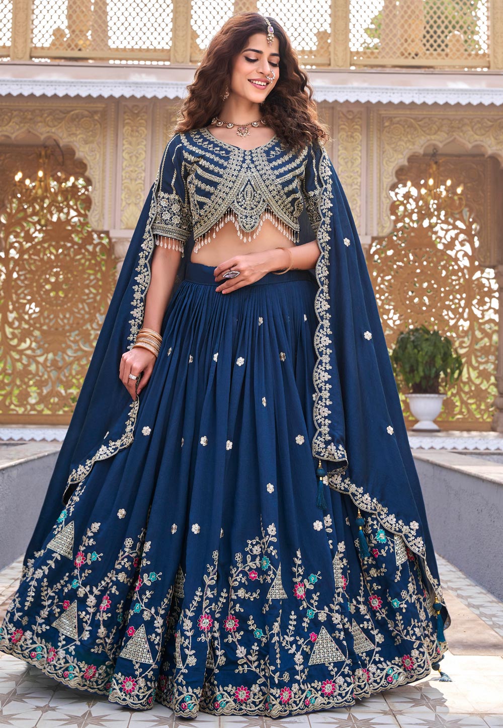 Navy Blue Silk Lehenga Choli 324705