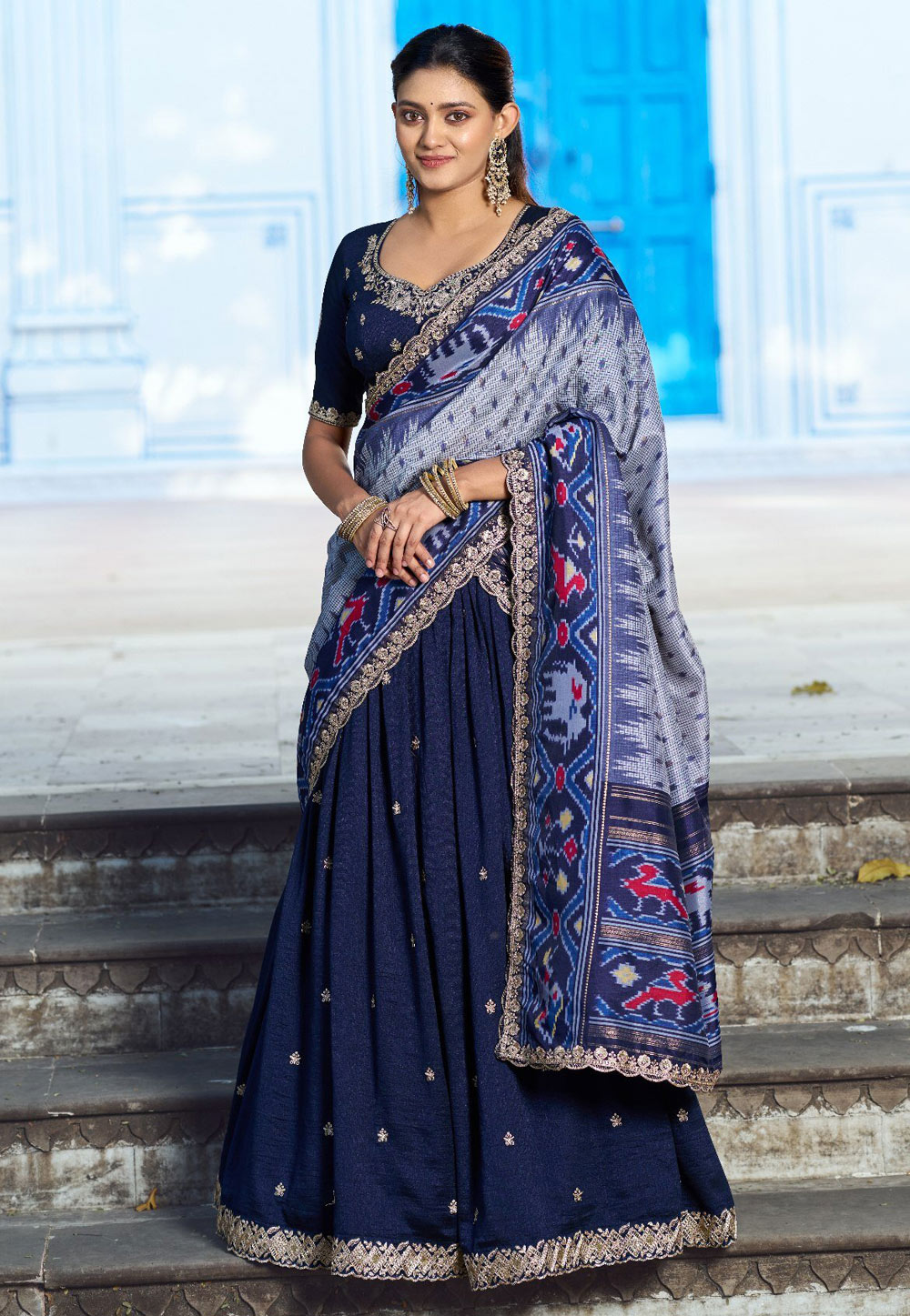 Navy Blue Silk Lehenga Choli 328673