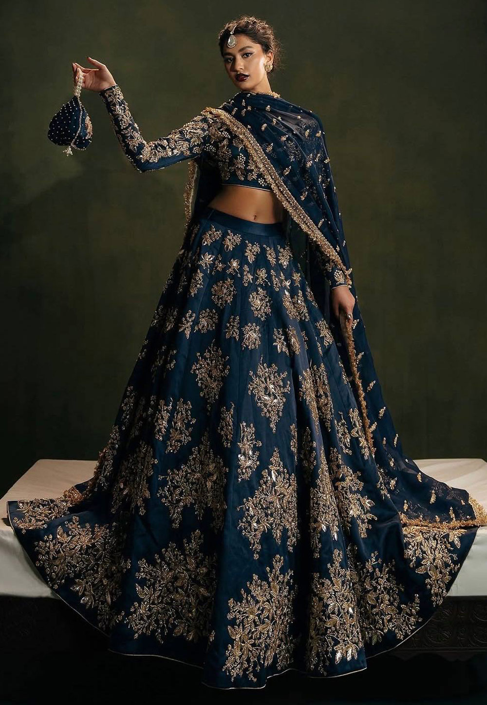 Navy Blue Silk Lehenga Choli For Wedding 325976