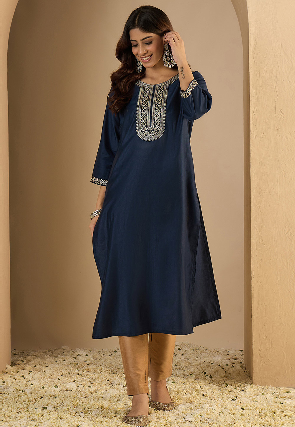 Navy Blue Silk Long Tunic 325214