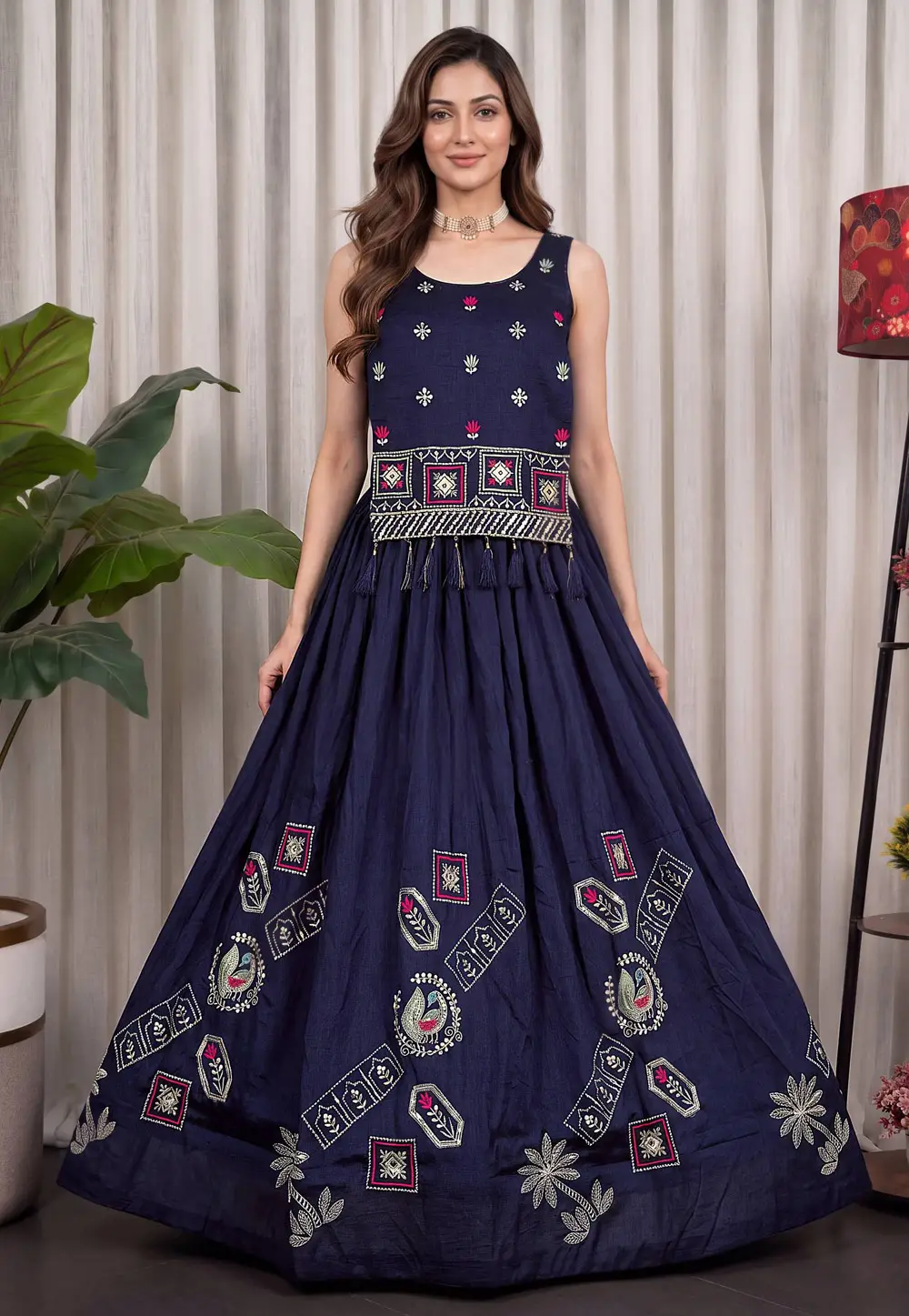 Navy Blue Silk Navratri Chaniya Choli 335405