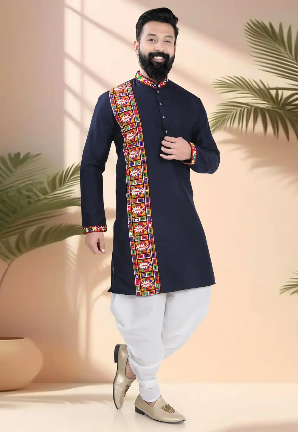 Navy Blue Silk Navratri Dhoti Kurta 315601