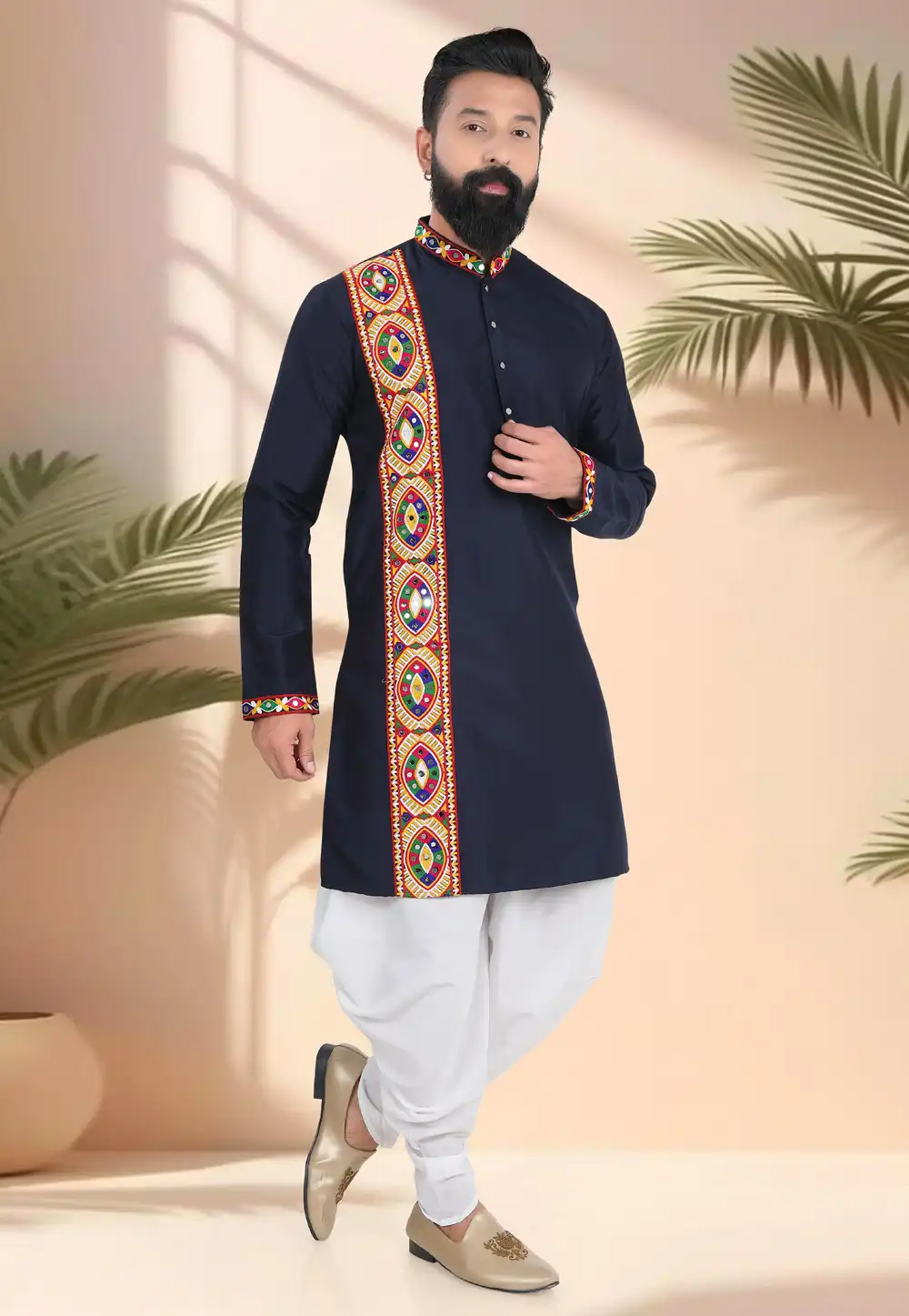 Navy Blue Silk Navratri Dhoti Kurta 315603