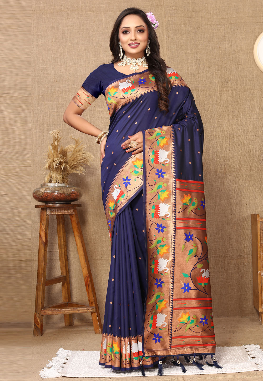 Navy Blue Silk Paithani Saree 308353