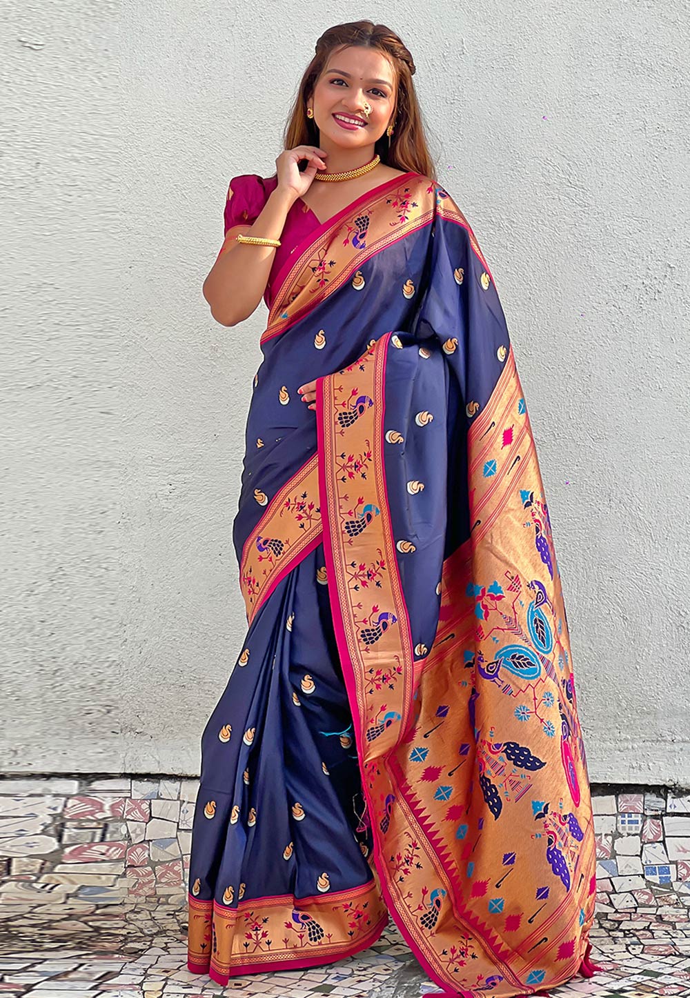 Navy Blue Silk Paithani Saree 322528