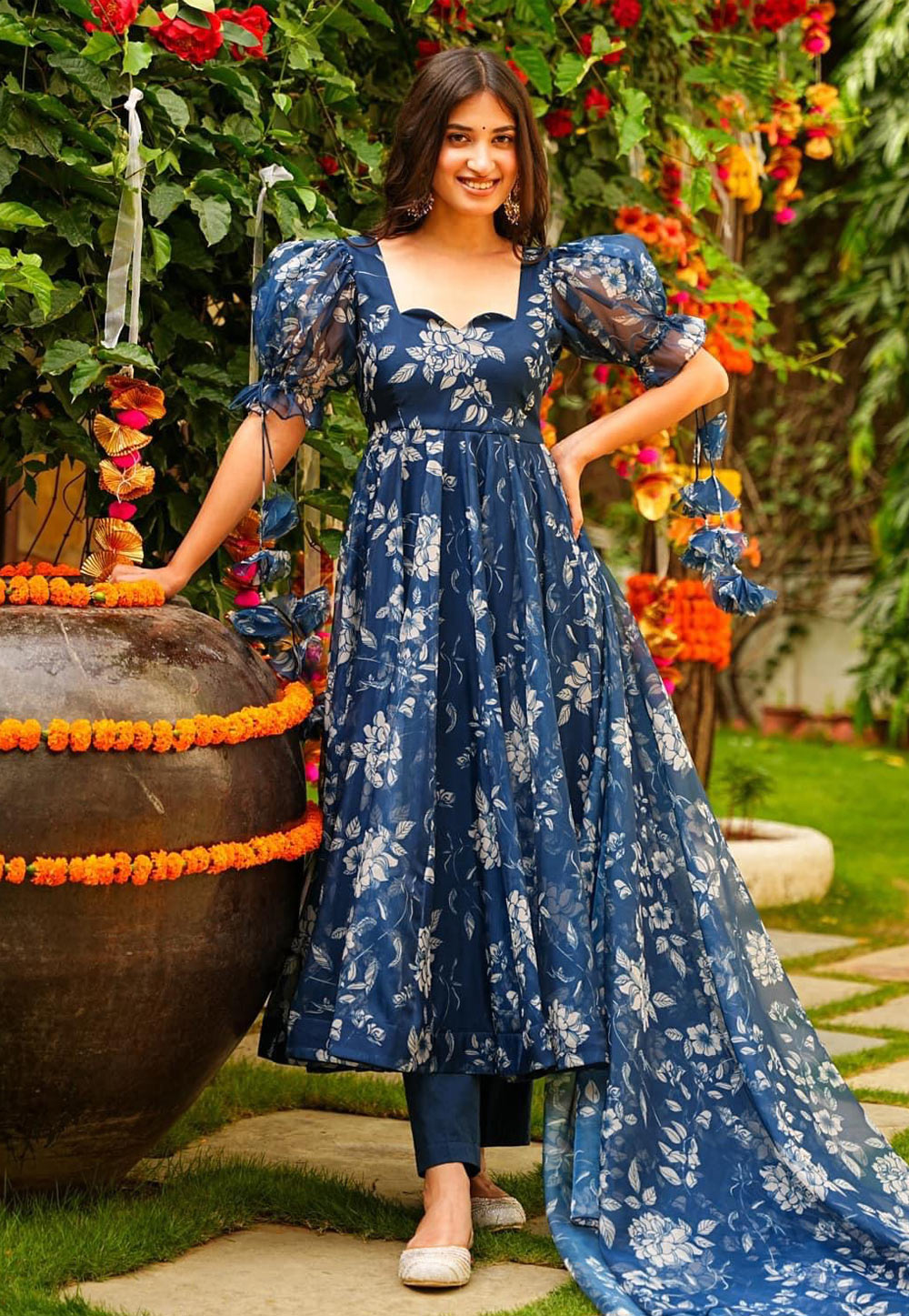Blue Silk Readymade Anarkali Suit 286887