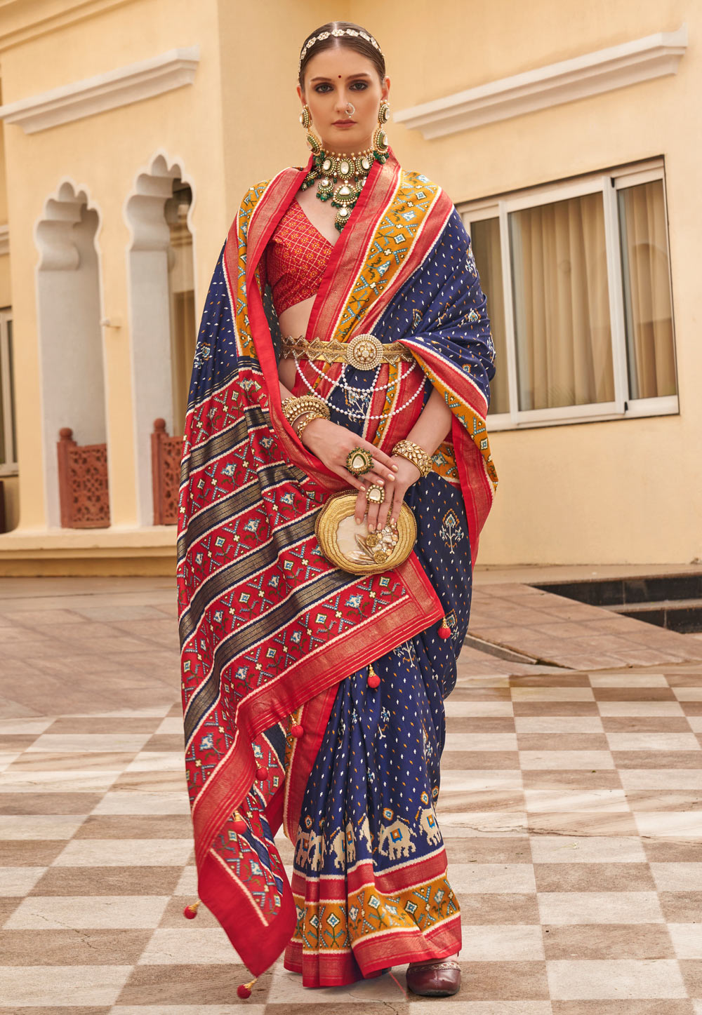 Navy Blue Silk Saree With Blouse 279603