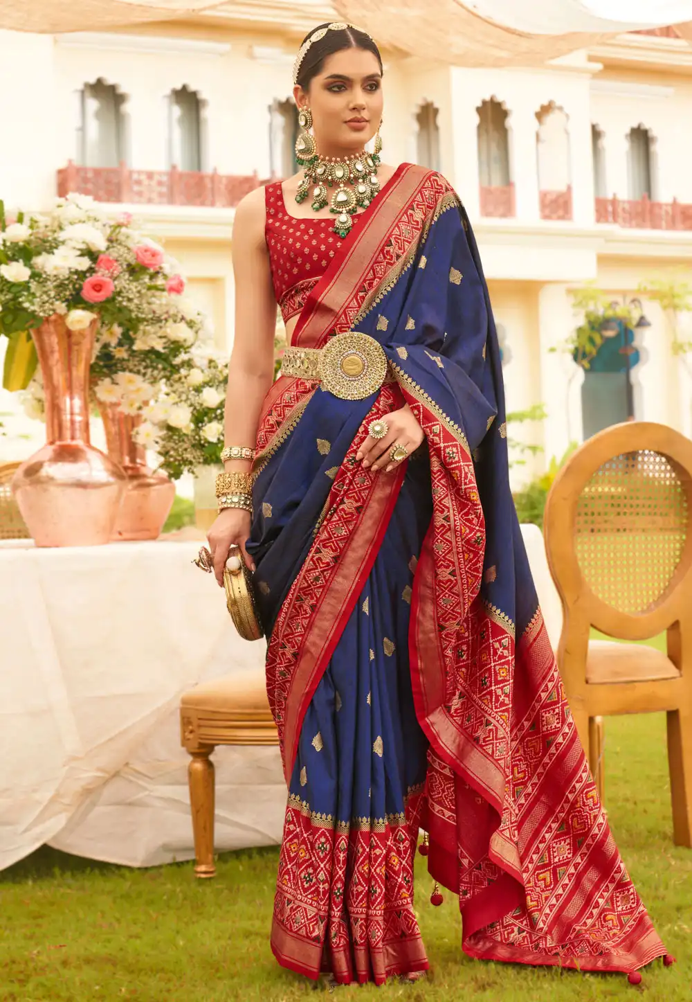 Navy Blue Silk Saree With Blouse 279606