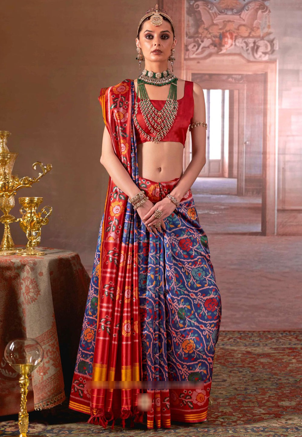 Navy Blue Silk Saree With Blouse 321121