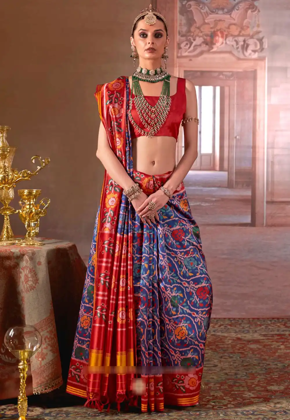 Navy Blue Silk Saree With Blouse 321121