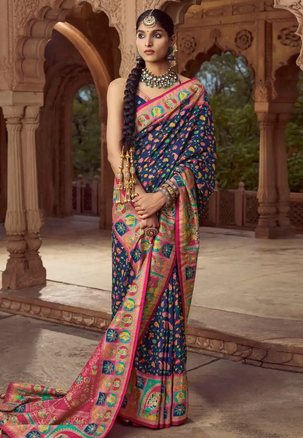 Navy Blue Silk Saree With Blouse 316616