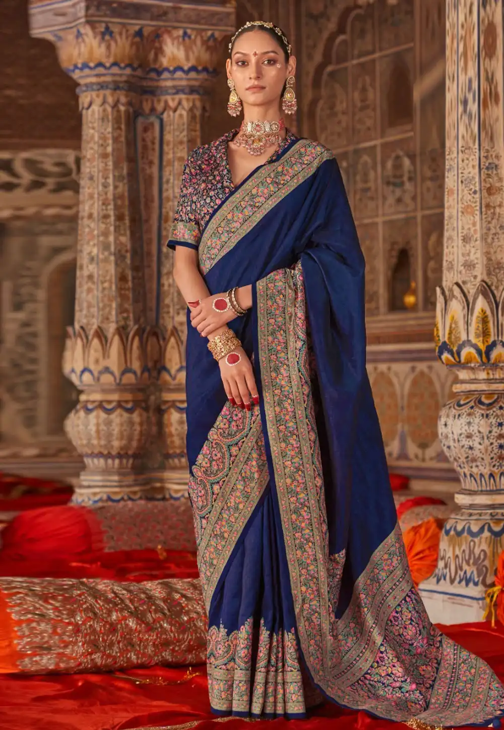 Navy Blue Silk Saree With Blouse 318442