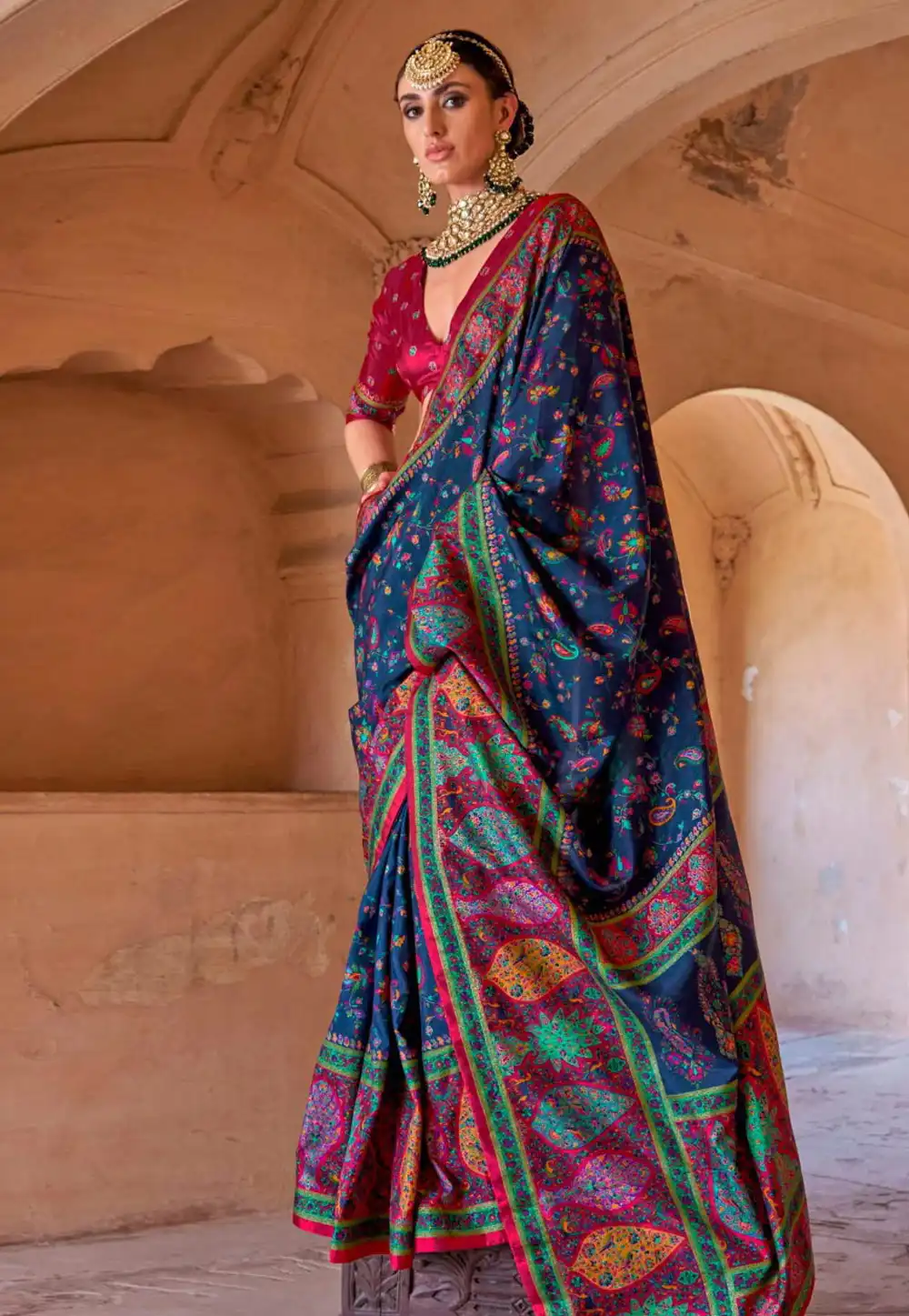 Navy Blue Silk Saree With Blouse 315781