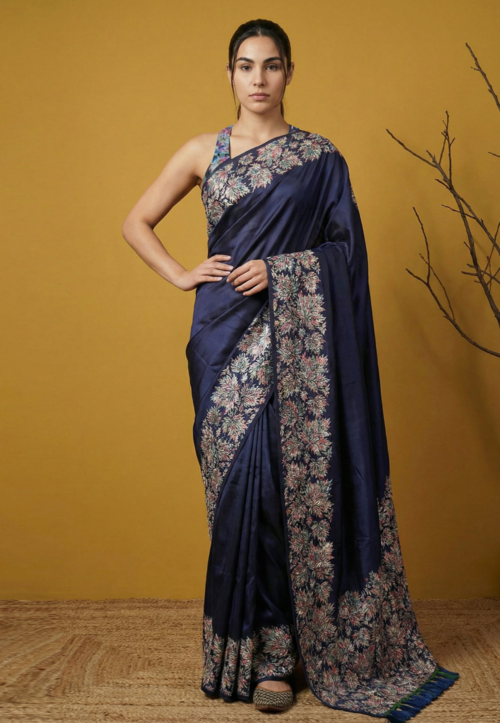 Navy Blue Silk Saree With Blouse 326733