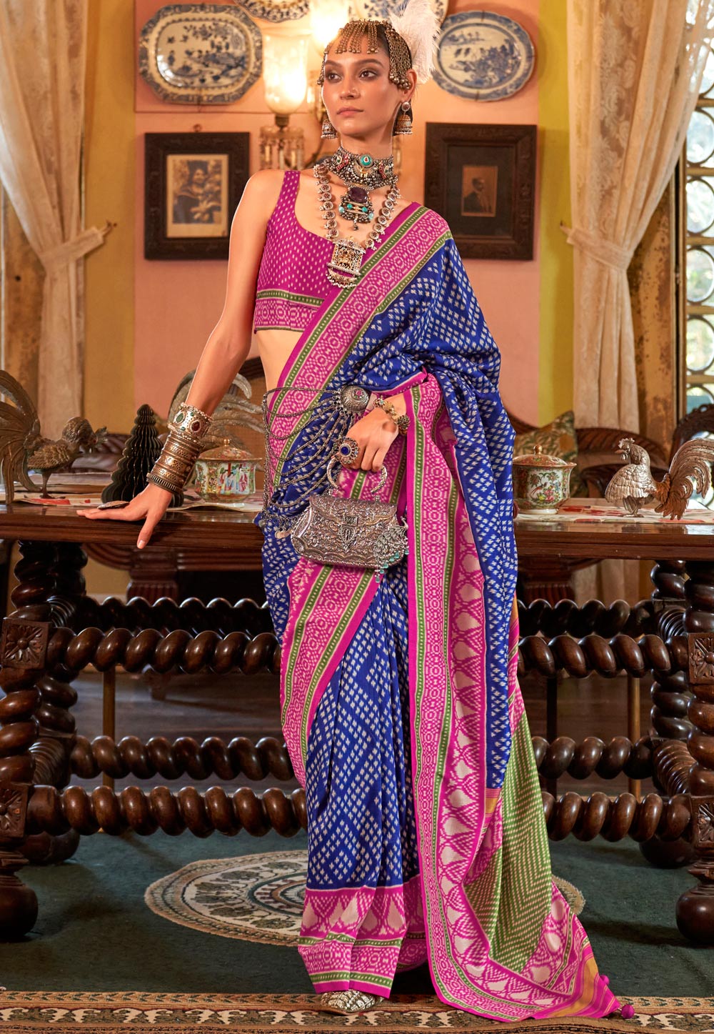 Navy Blue Silk Saree With Blouse 318683