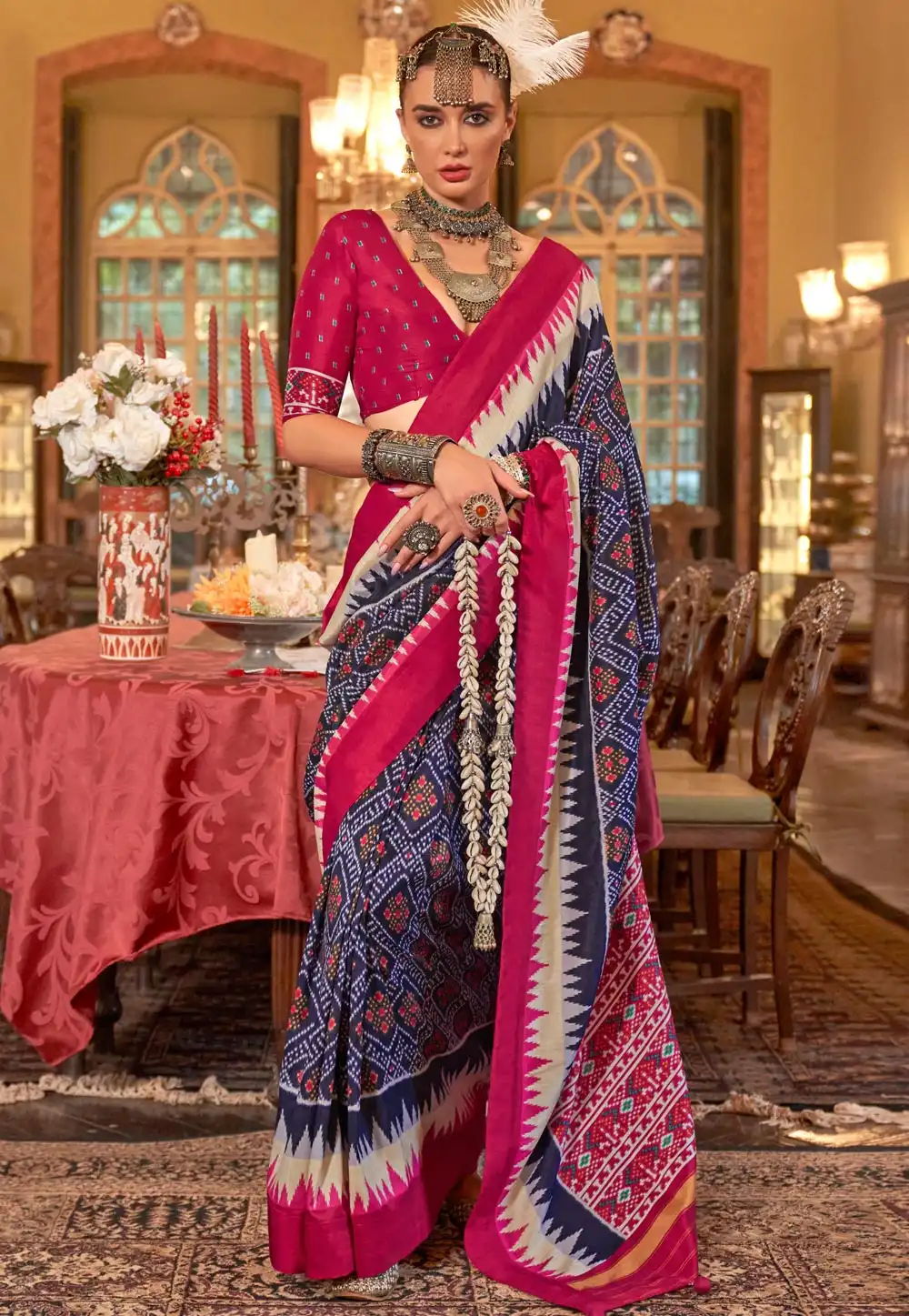 Navy Blue Silk Saree With Blouse 318690