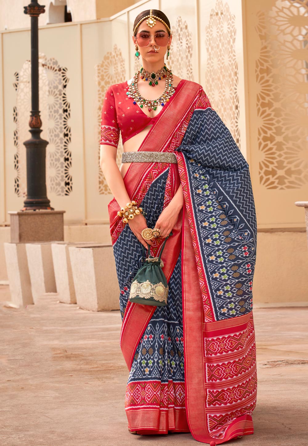 Navy Blue Silk Saree With Blouse 280215
