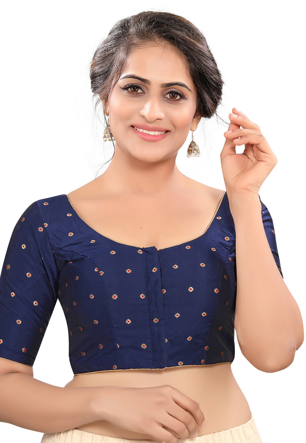 Navy Blue Taffeta Readymade Blouse 311851
