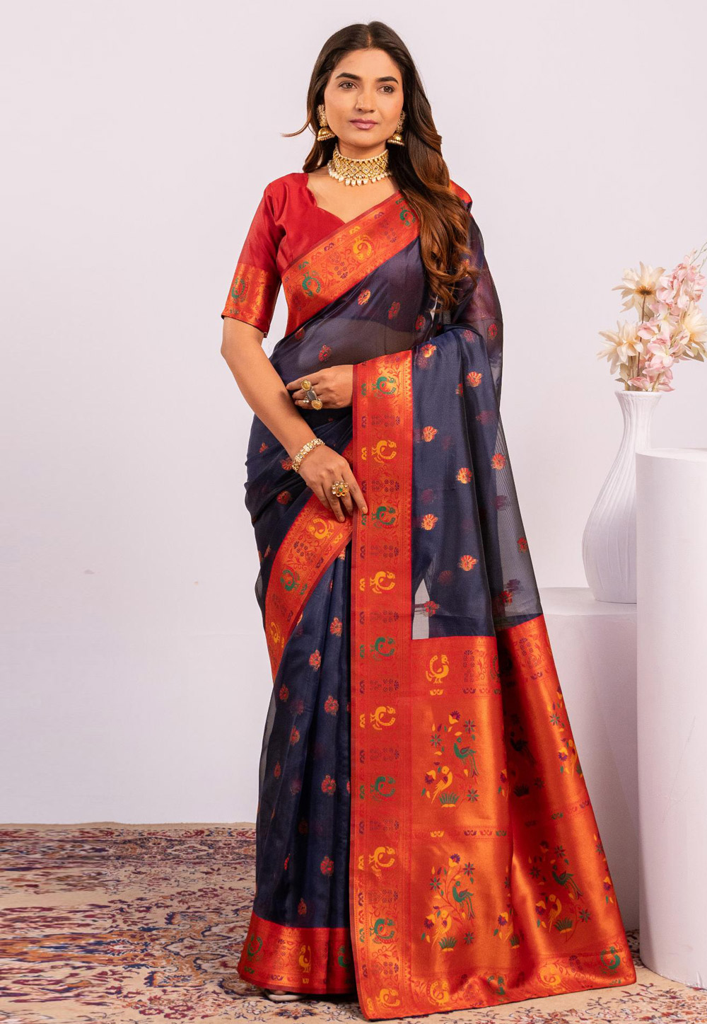 Navy Blue Tissue Silk Paithani Saree 327740