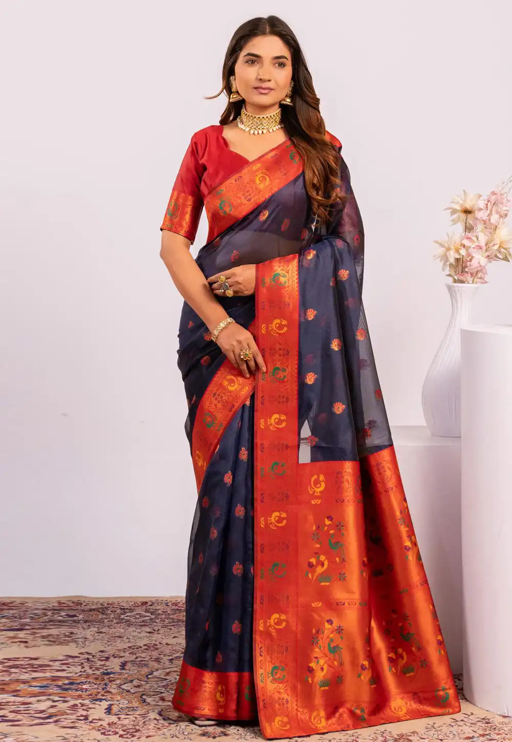 Navy Blue Tissue Silk Paithani Saree 327740