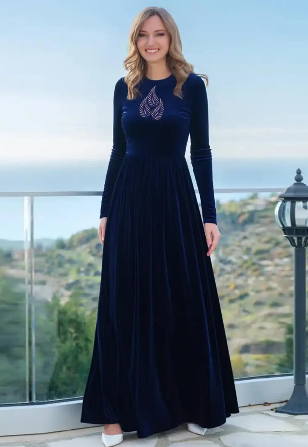 Navy Blue Velvet Gown 306853