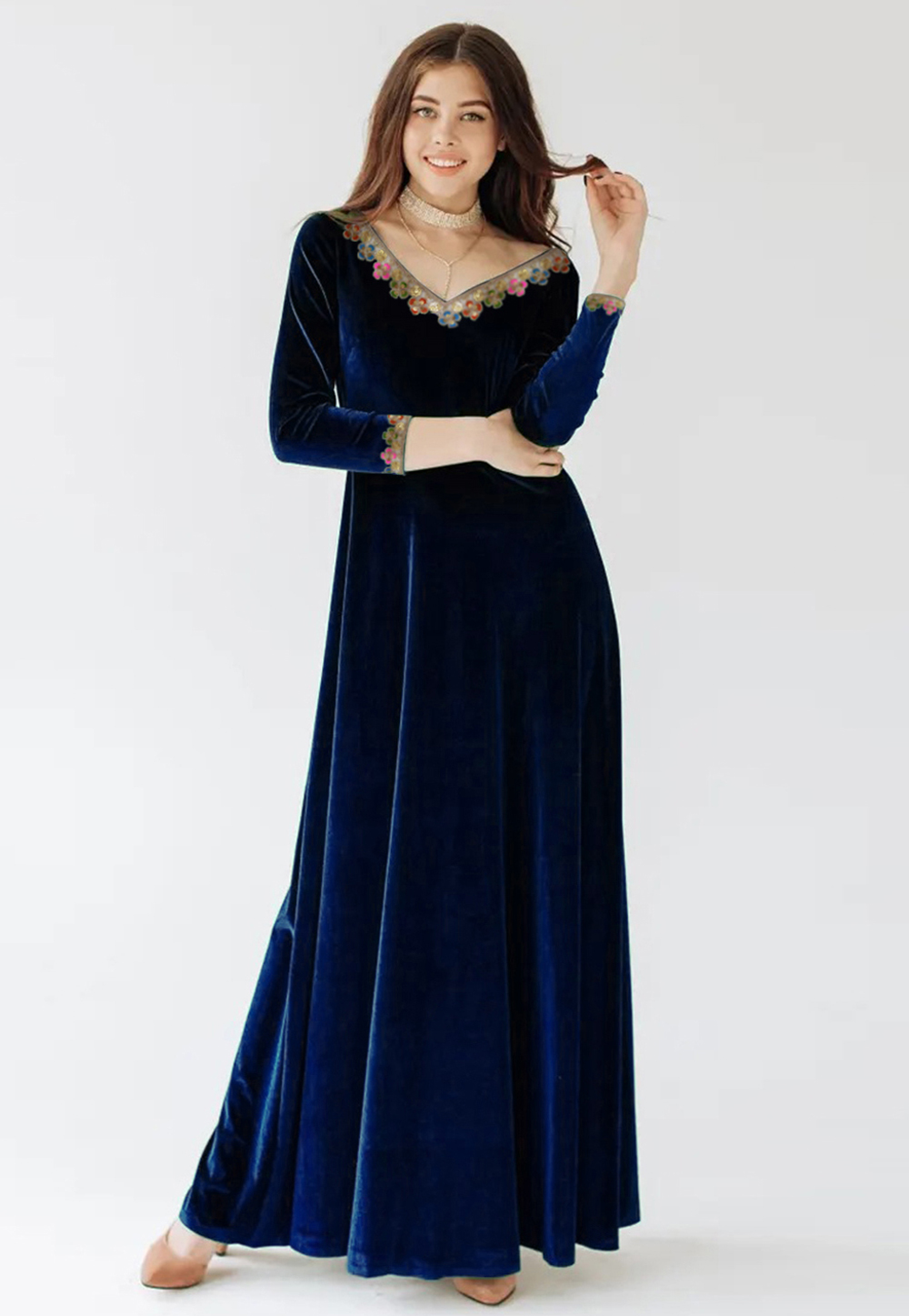 Navy Blue Velvet Gown 306856