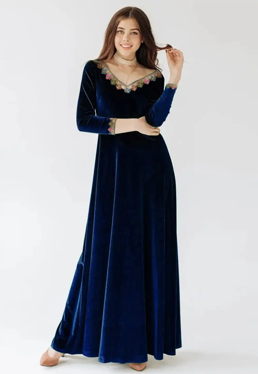 Navy Blue Velvet Gown 306856