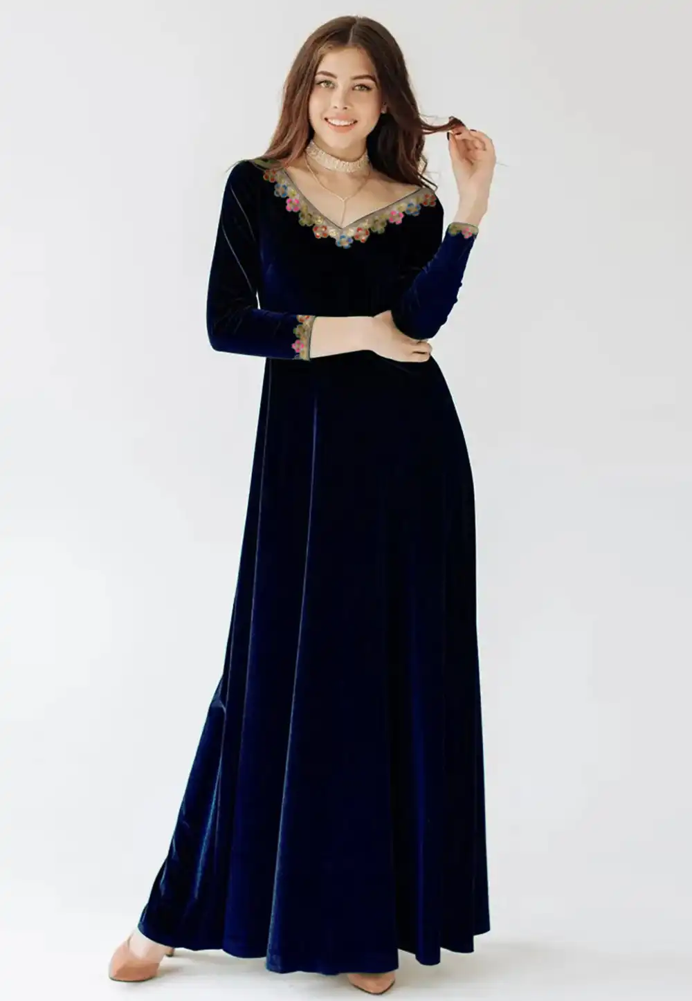 Navy Blue Velvet Gown 306858