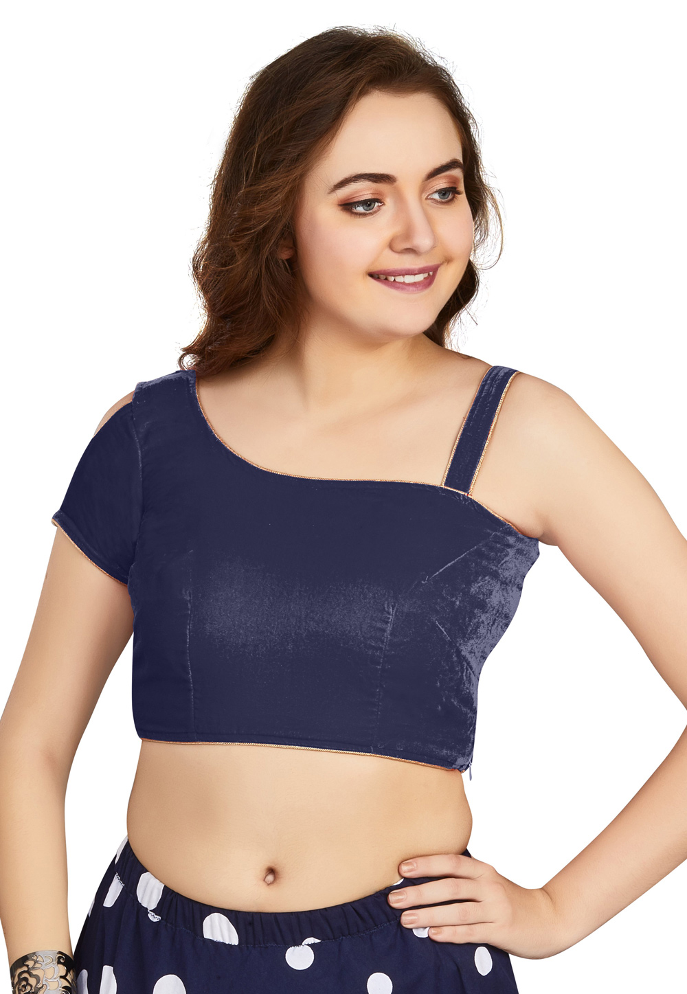 Navy Blue Velvet Readymade Blouse 319811