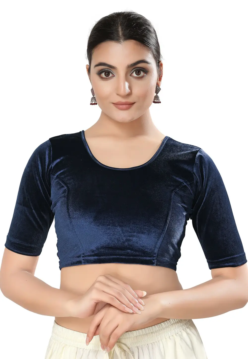 Navy Blue Velvet Readymade Blouse 333477