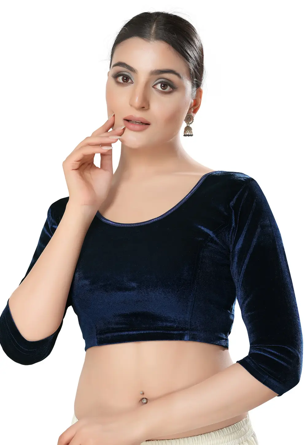 Navy Blue Velvet Readymade Blouse 333487