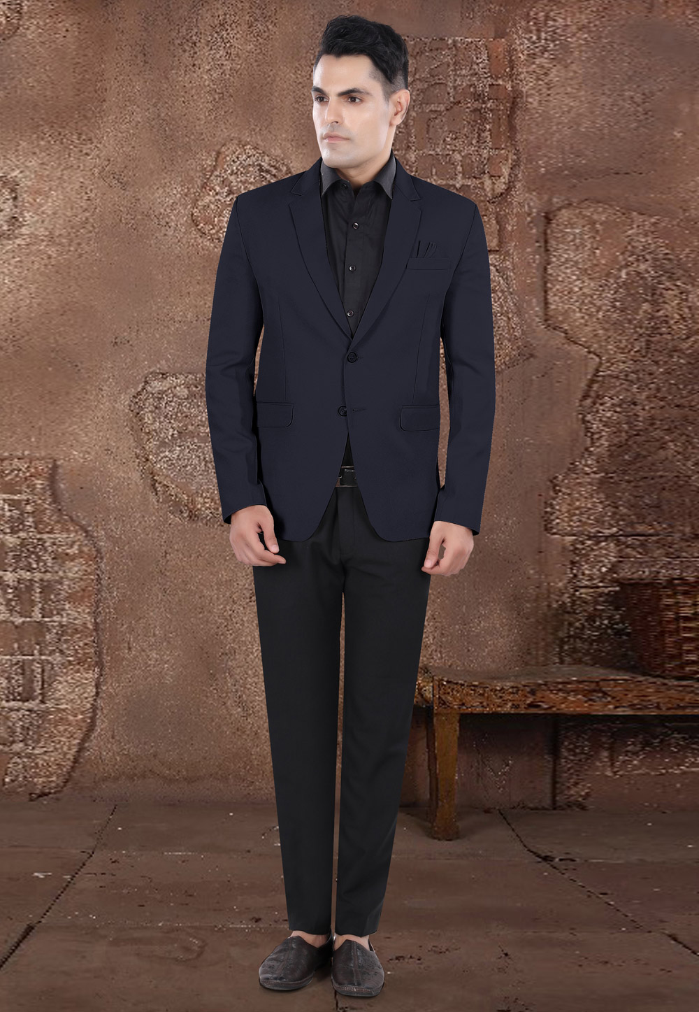 Navy Blue Viscose Blazer With Pant 306389