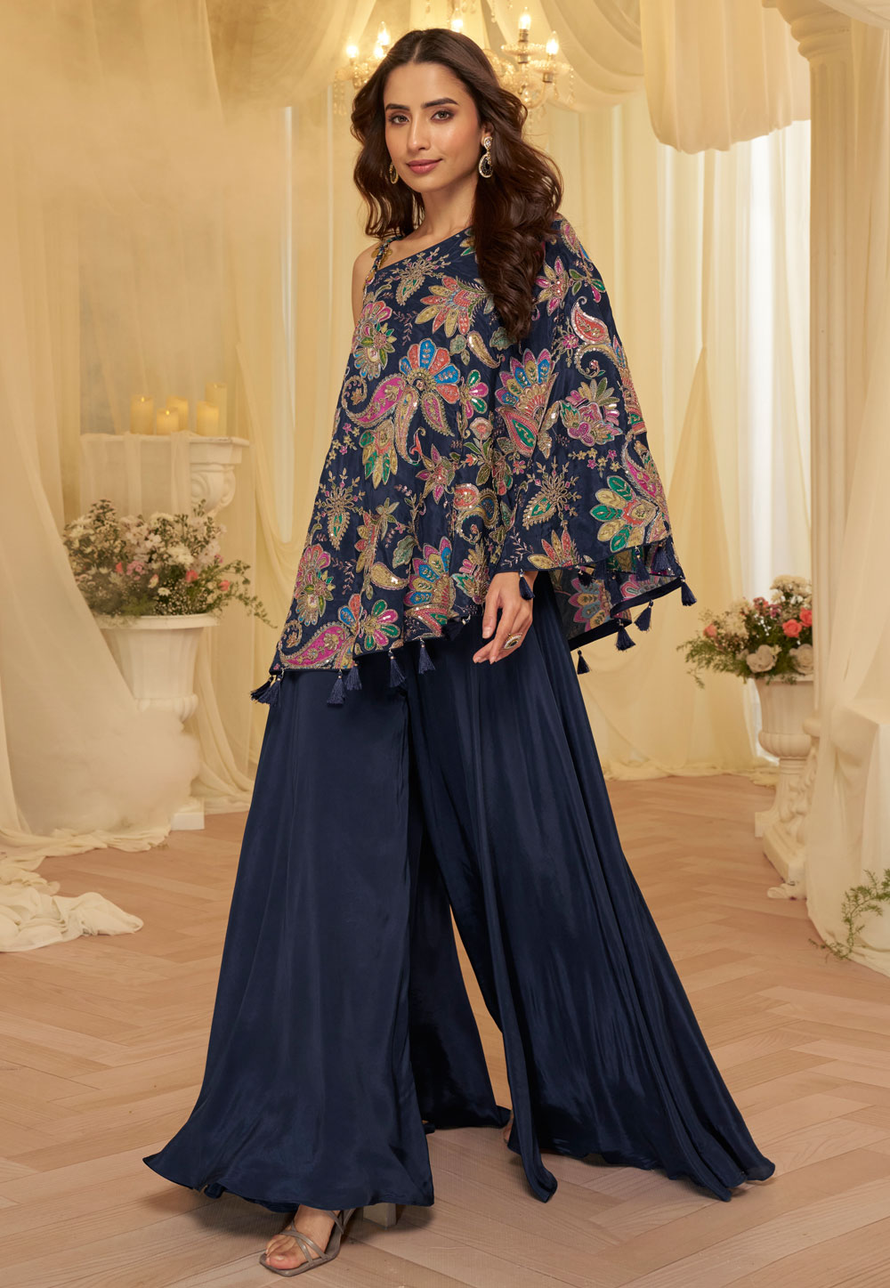 Navy Blue Viscose Crepe Designer Salwar Suit 324536